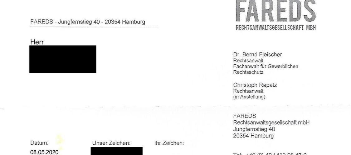 Fareds Abmahnung für iParts GmbH