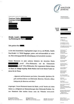 Abmahnung der Pearl GmbH
