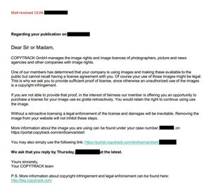 Copytrack Warning Letter Abmahnung