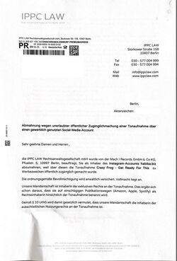 Abmahnung von Daniel Sebastian 2017