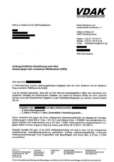 VDAK Abmahnung