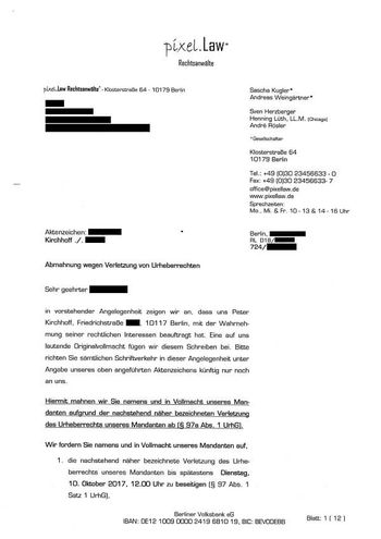 Abmahnung von Pixel Law