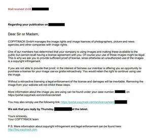 Copytrack Warning Letter Abmahnung